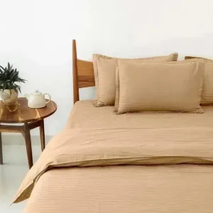 100% Cotton Satin Stripe 210 TC Duvet Cover Set - Beige