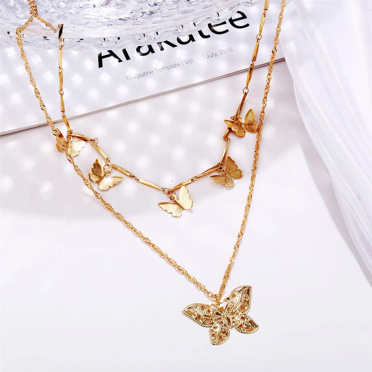18K Gold-Plated Butterfly Layered Necklace
