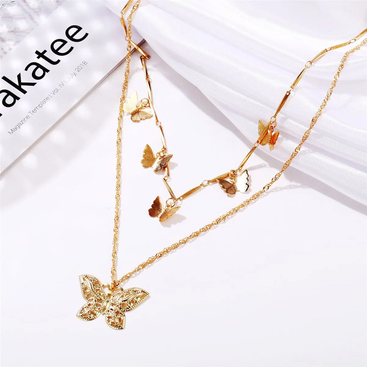 18K Gold-Plated Butterfly Layered Necklace