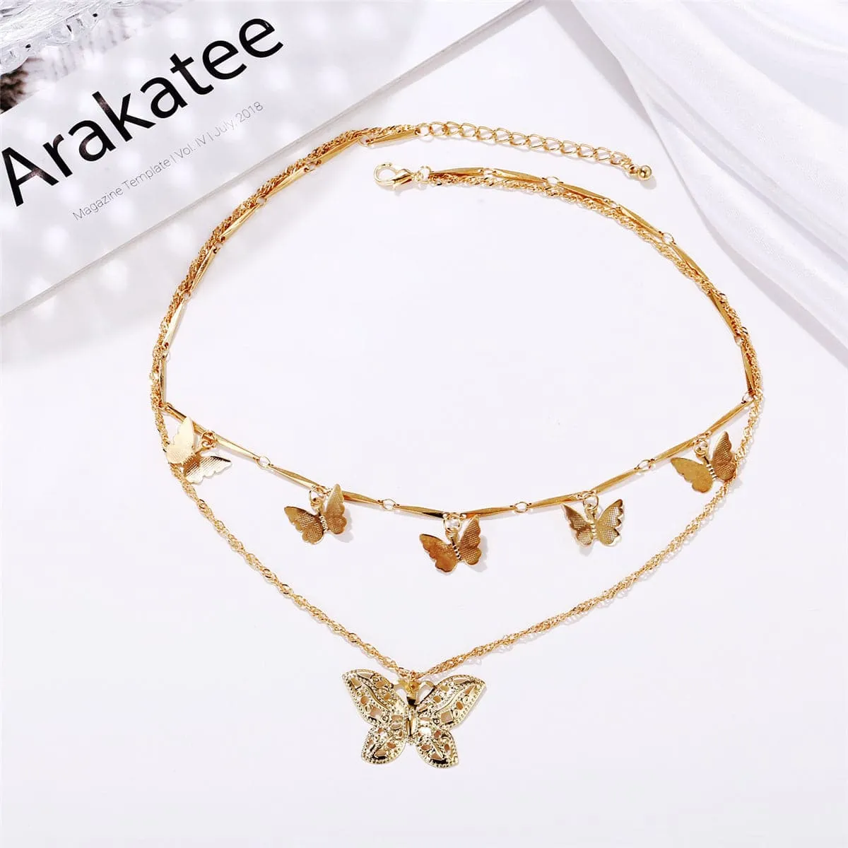 18K Gold-Plated Butterfly Layered Necklace