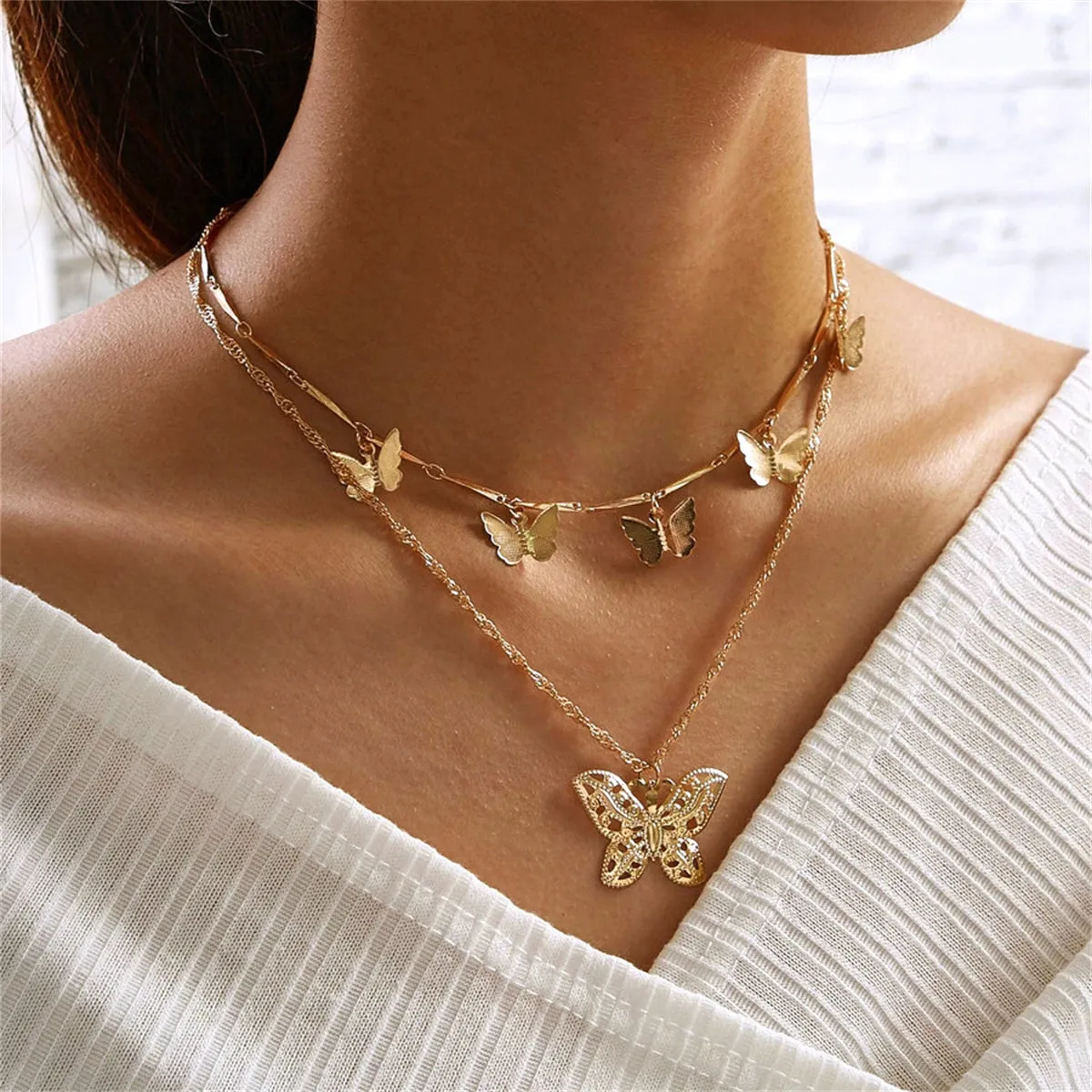 18K Gold-Plated Butterfly Layered Necklace