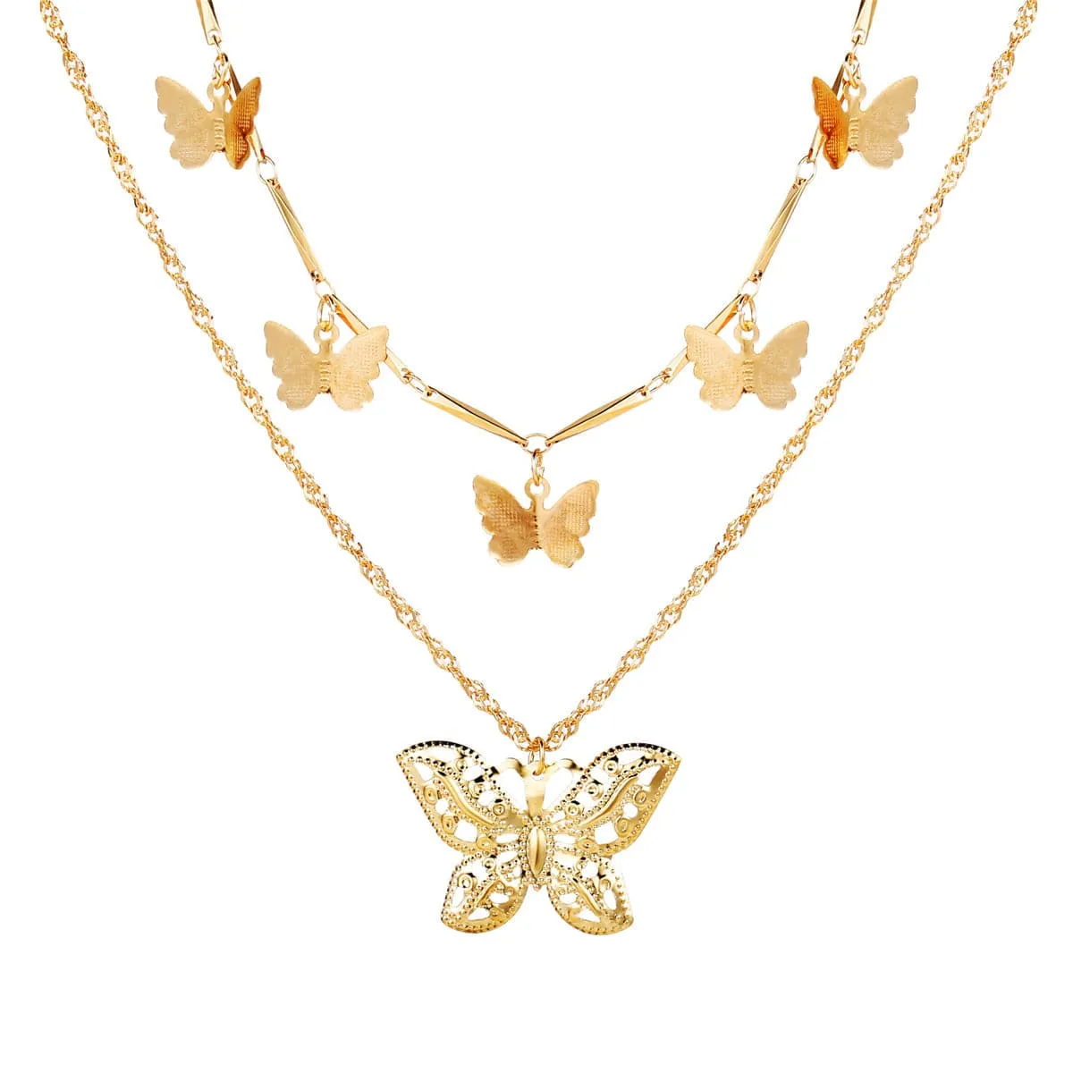 18K Gold-Plated Butterfly Layered Necklace