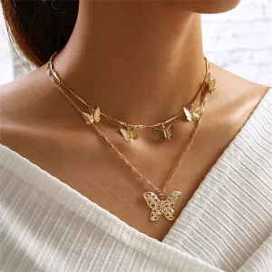 18K Gold-Plated Butterfly Layered Necklace