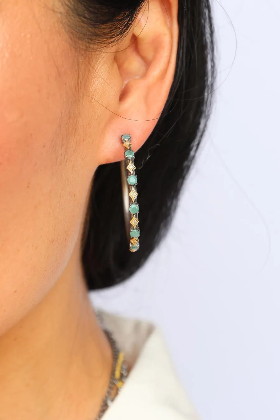 35 MM CRIVELLI AND GRANDIDIERITE HOOP EARRINGS