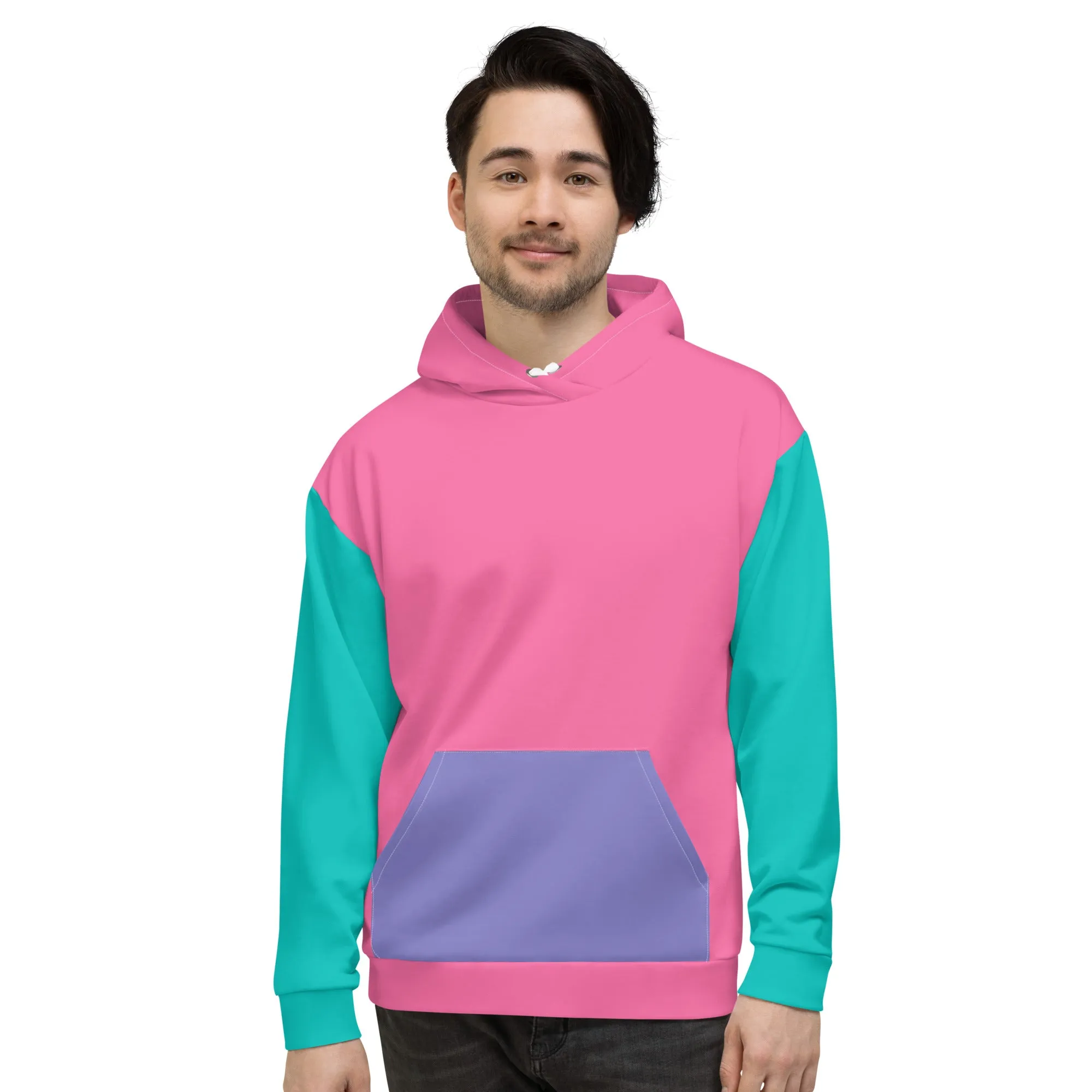 90s Colorblock Pink Turquoise Eco Hoodie