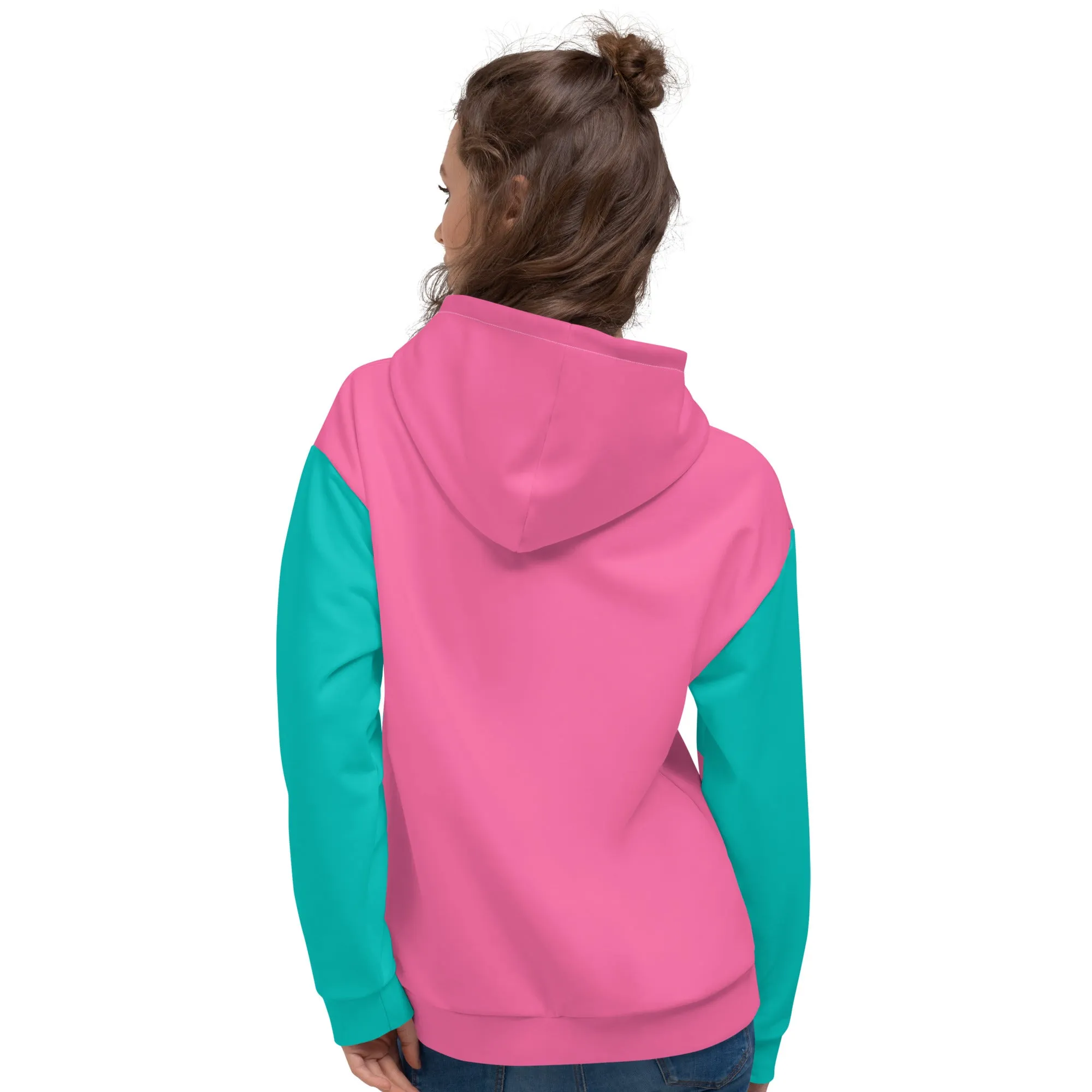 90s Colorblock Pink Turquoise Eco Hoodie