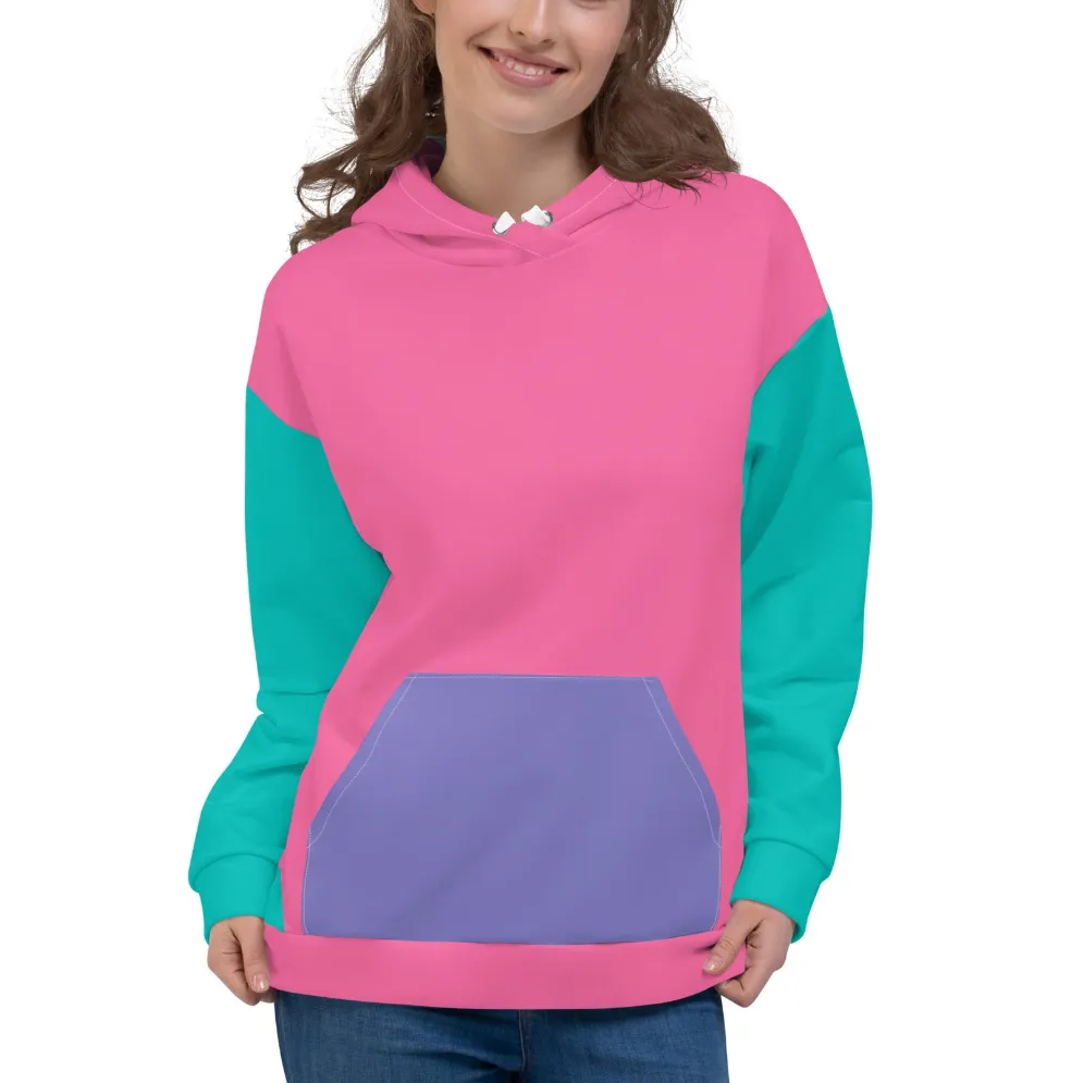 90s Colorblock Pink Turquoise Eco Hoodie