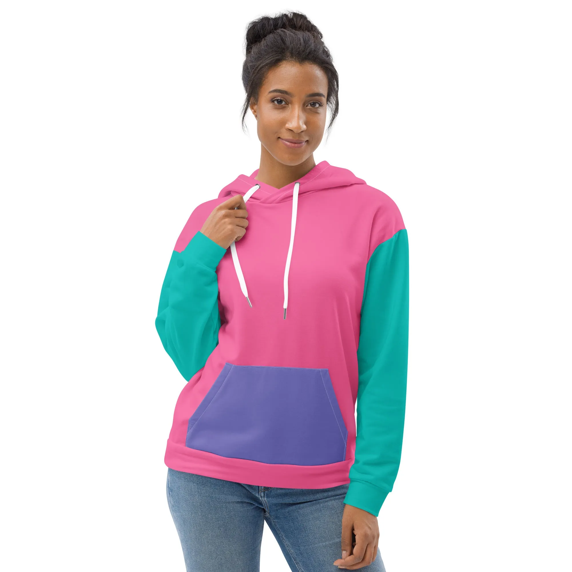 90s Colorblock Pink Turquoise Eco Hoodie