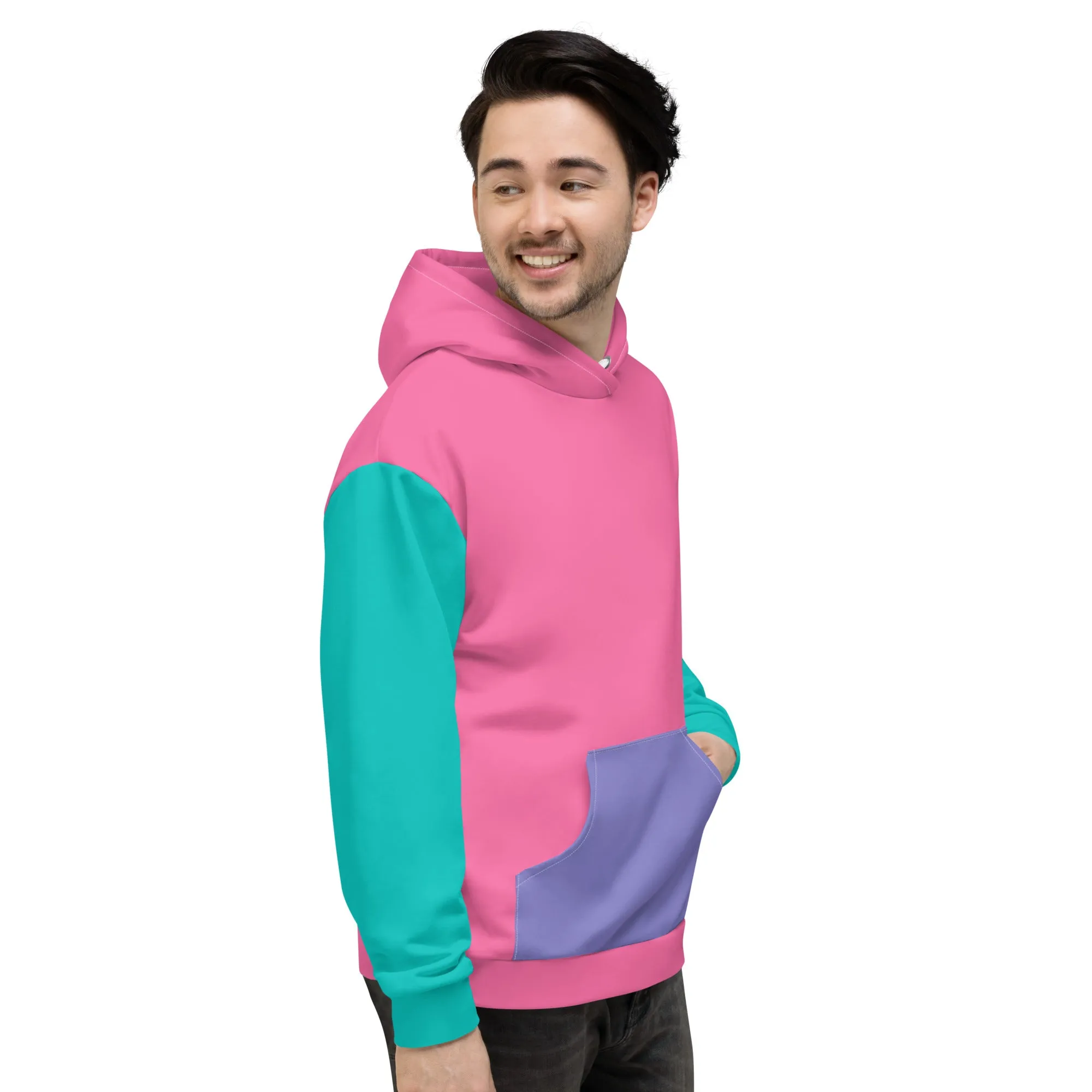 90s Colorblock Pink Turquoise Eco Hoodie