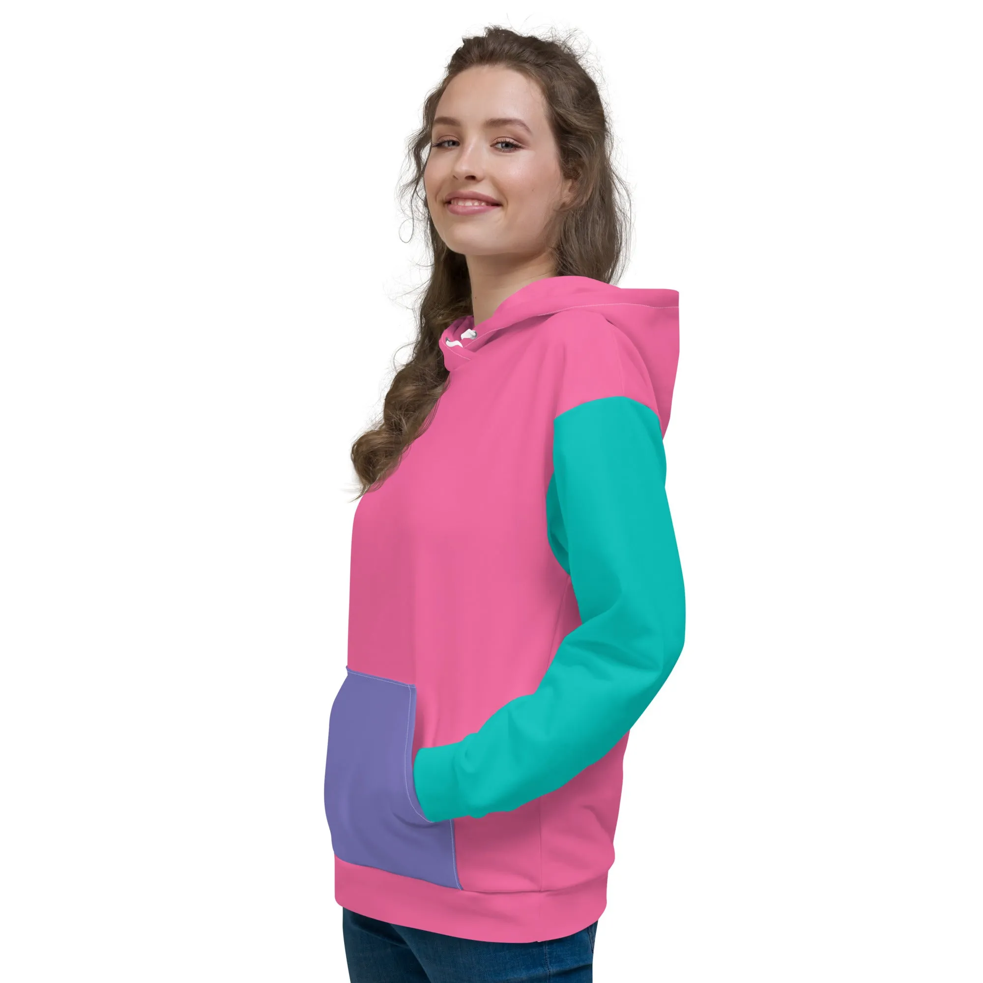 90s Colorblock Pink Turquoise Eco Hoodie