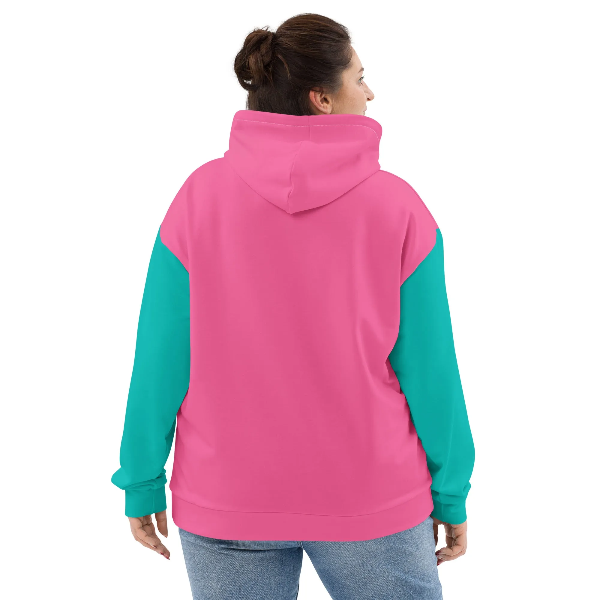 90s Colorblock Pink Turquoise Eco Hoodie