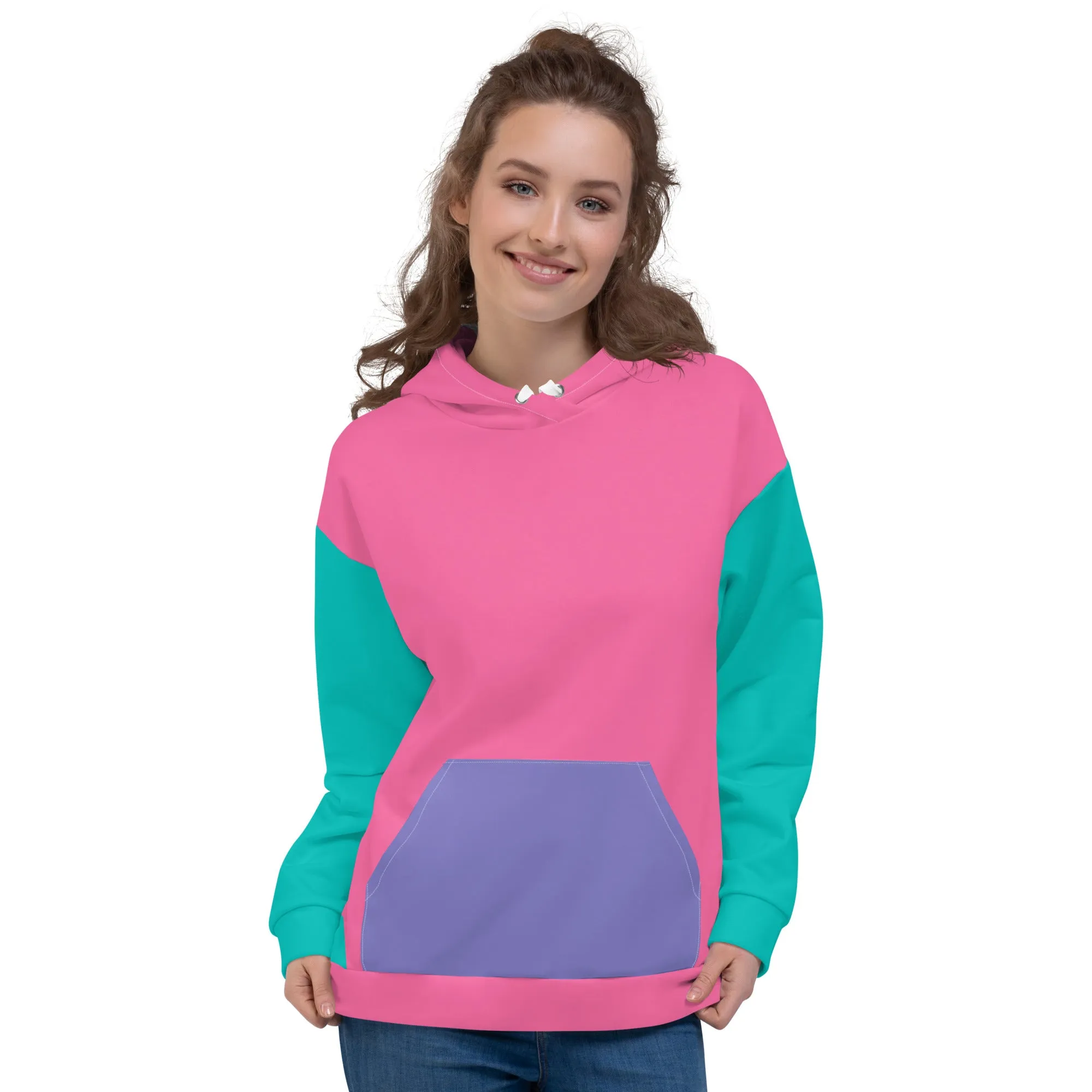 90s Colorblock Pink Turquoise Eco Hoodie