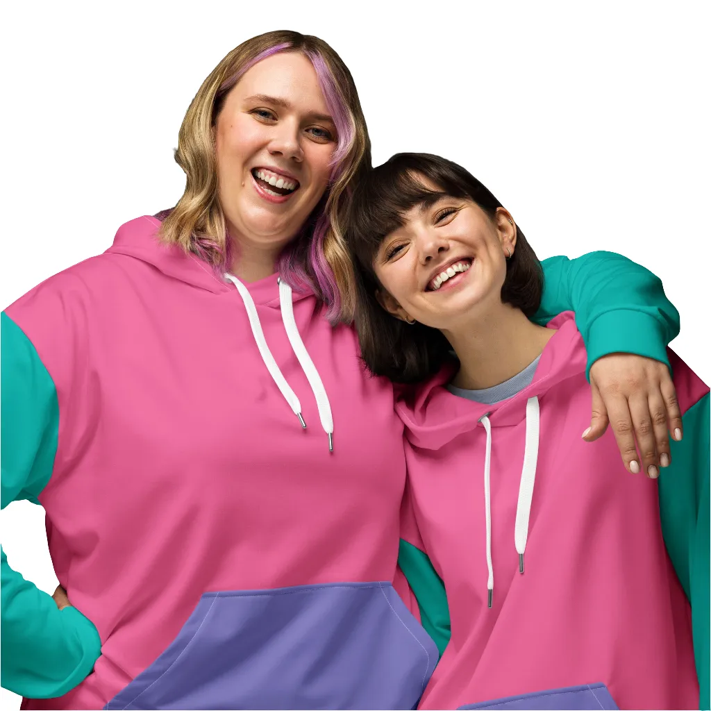 90s Colorblock Pink Turquoise Eco Hoodie
