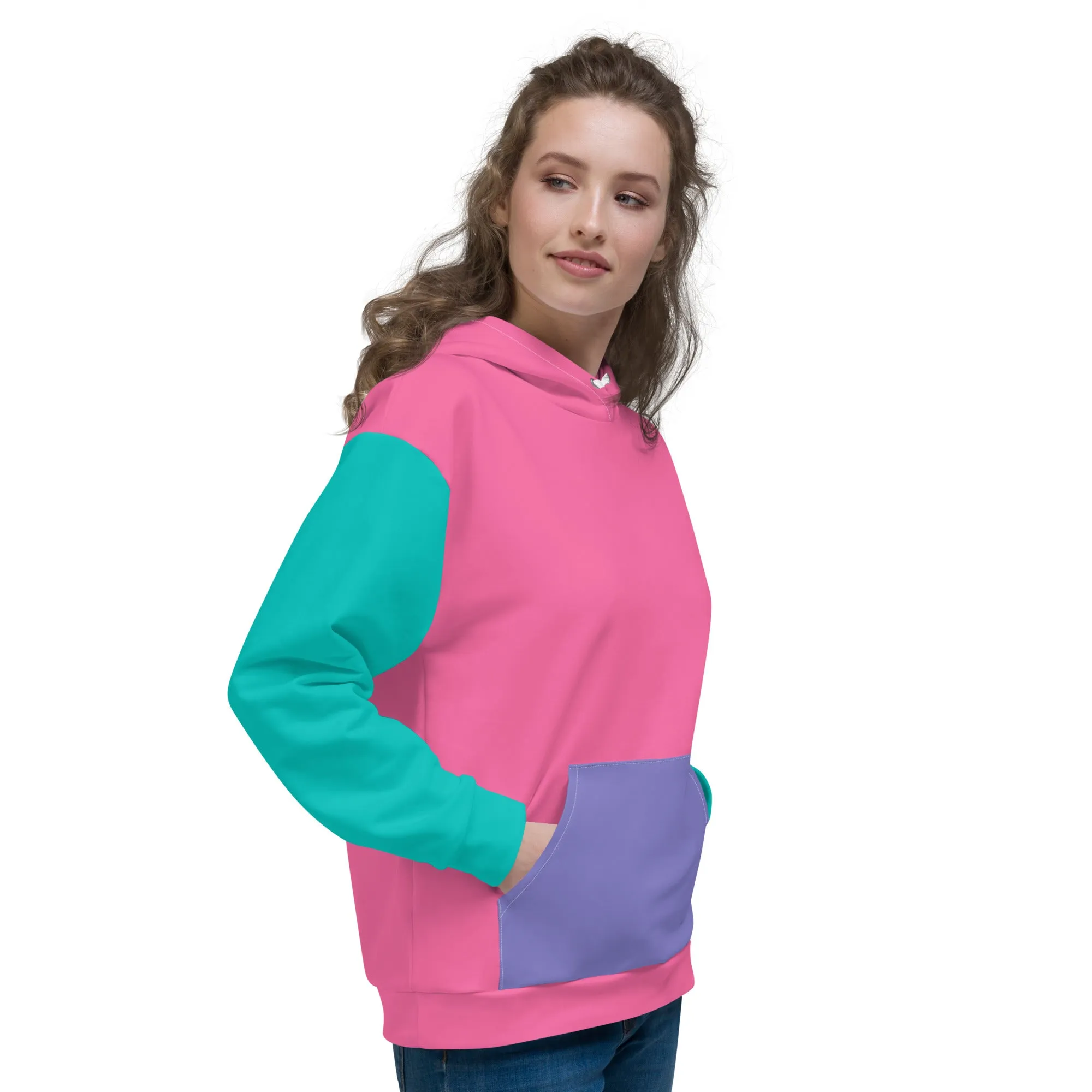 90s Colorblock Pink Turquoise Eco Hoodie