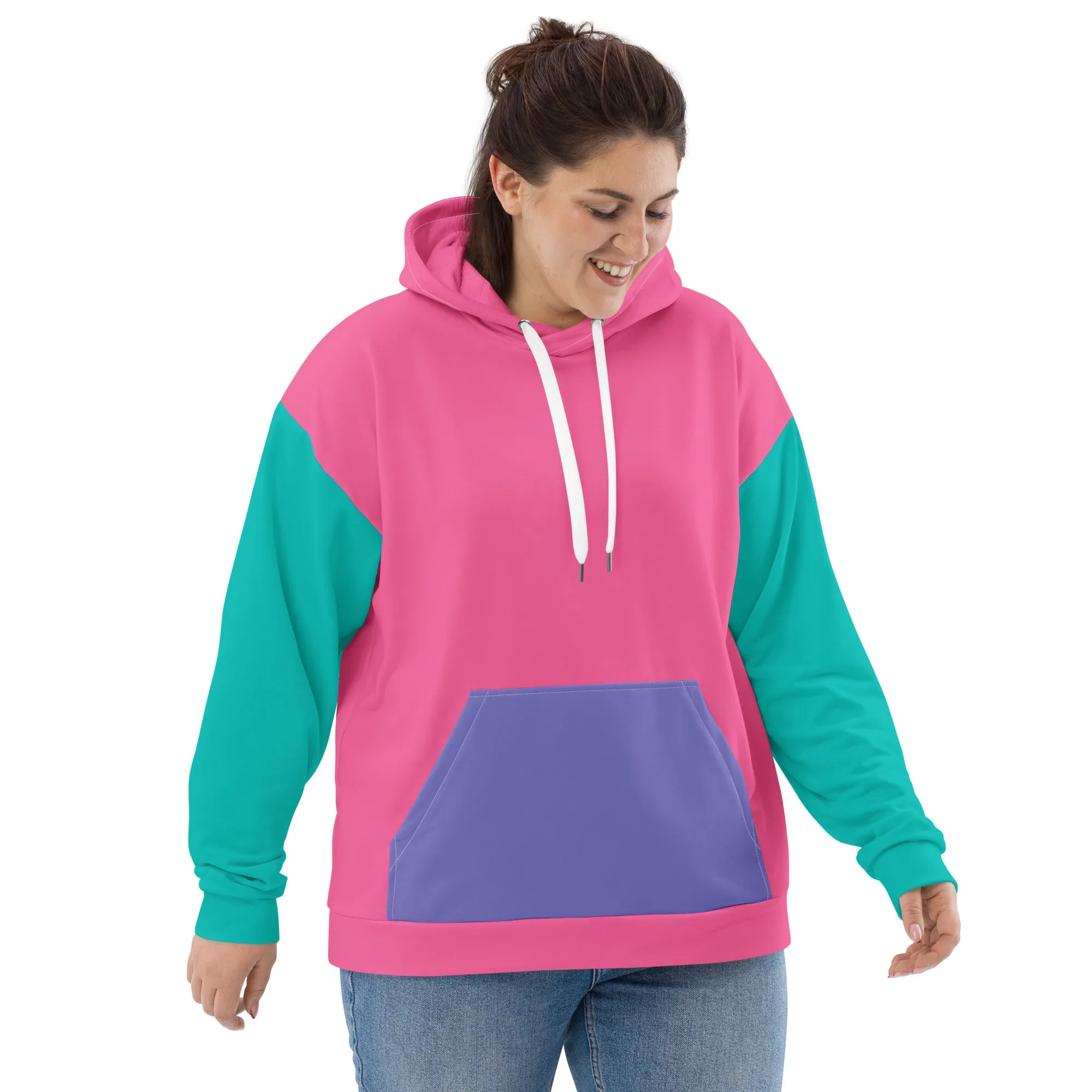 90s Colorblock Pink Turquoise Eco Hoodie