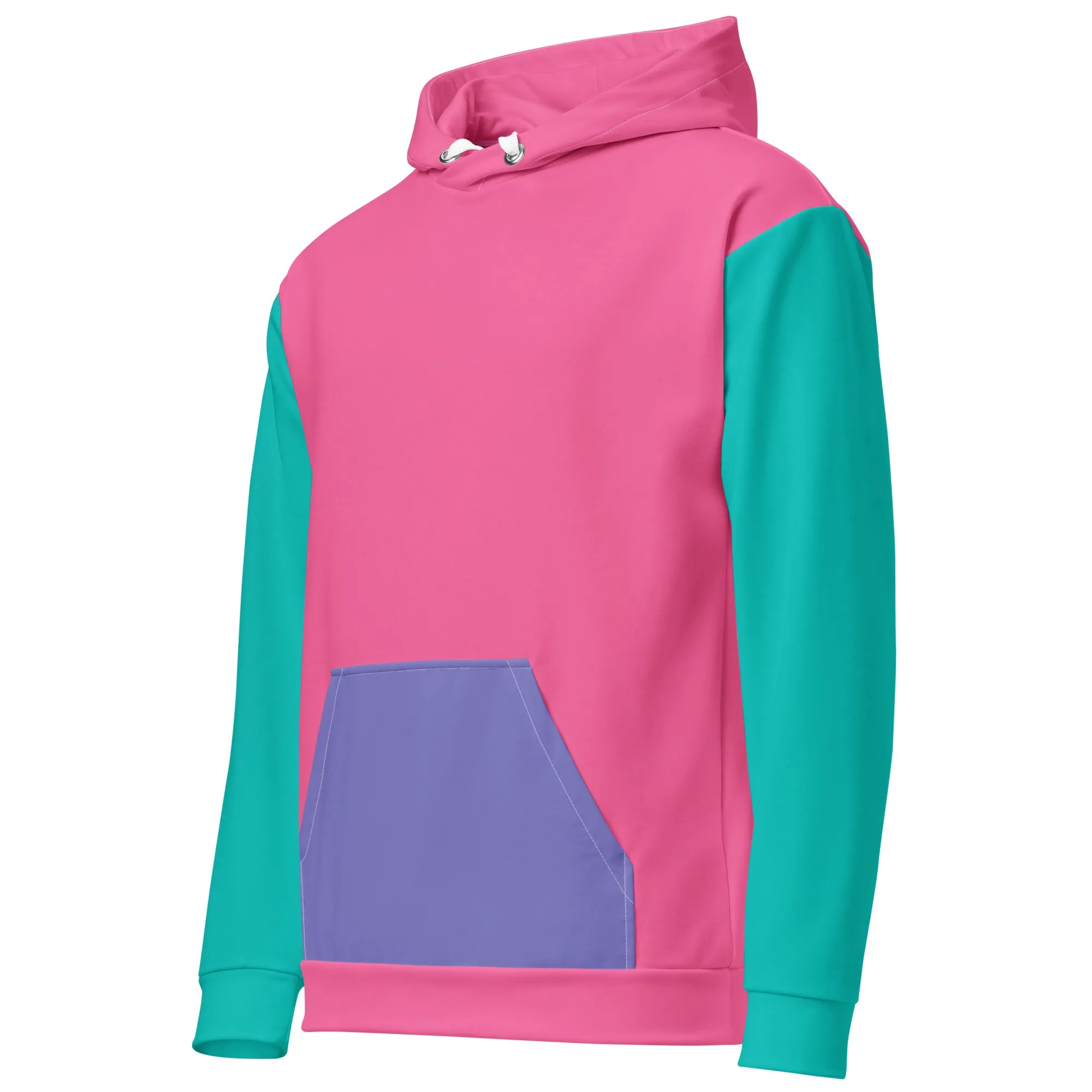 90s Colorblock Pink Turquoise Eco Hoodie