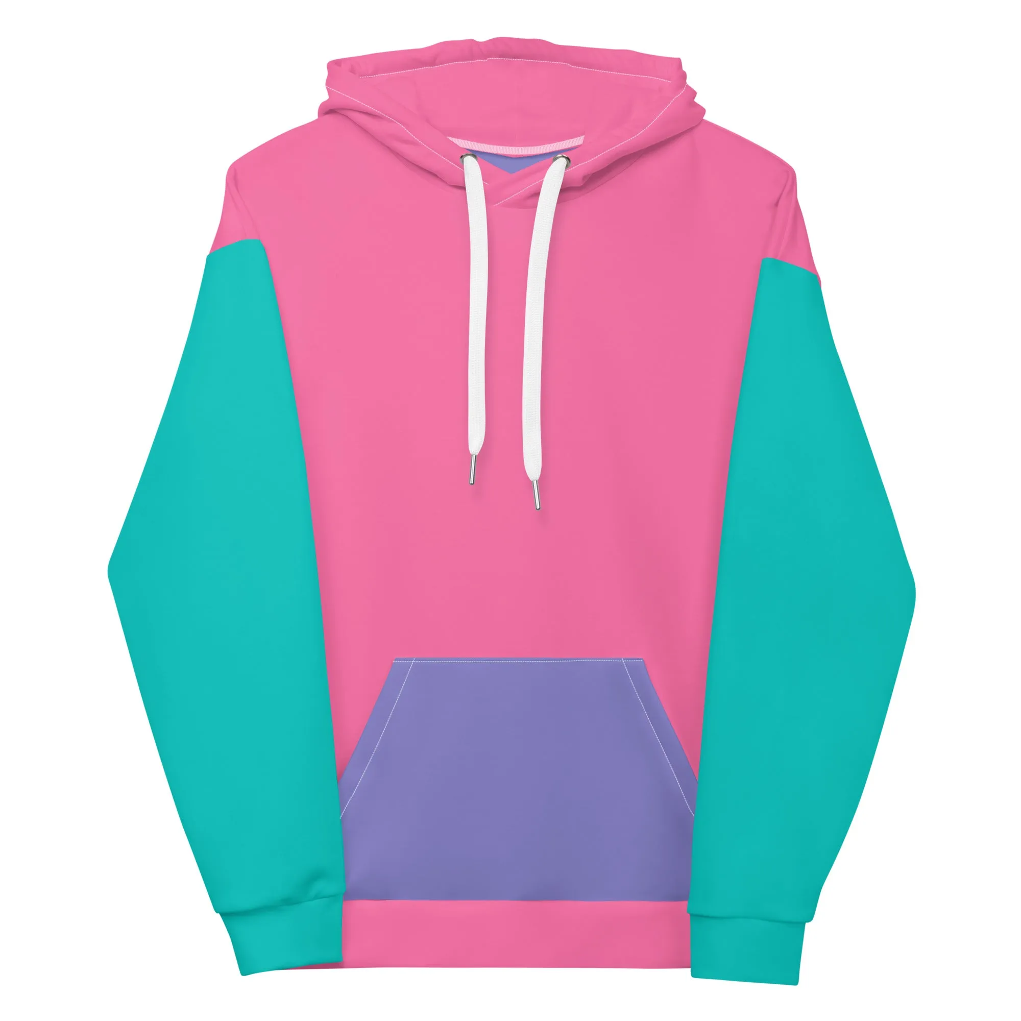 90s Colorblock Pink Turquoise Eco Hoodie