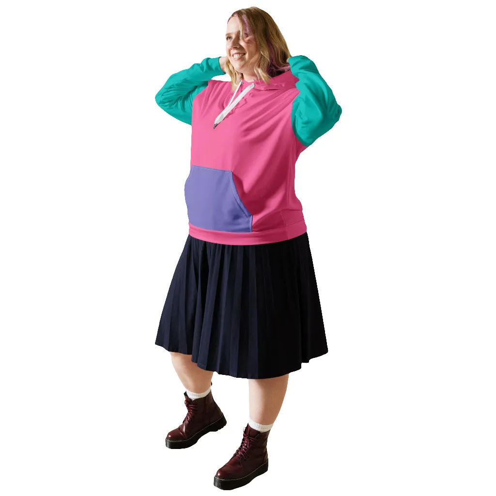 90s Colorblock Pink Turquoise Eco Hoodie