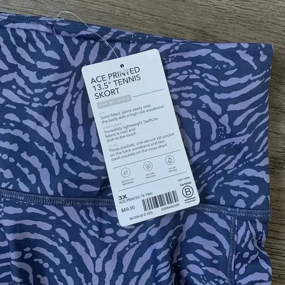 Athleta Ace Printed 13.5” Tennis Skort - Size 3X - Fiji Medieval Violet - NWT