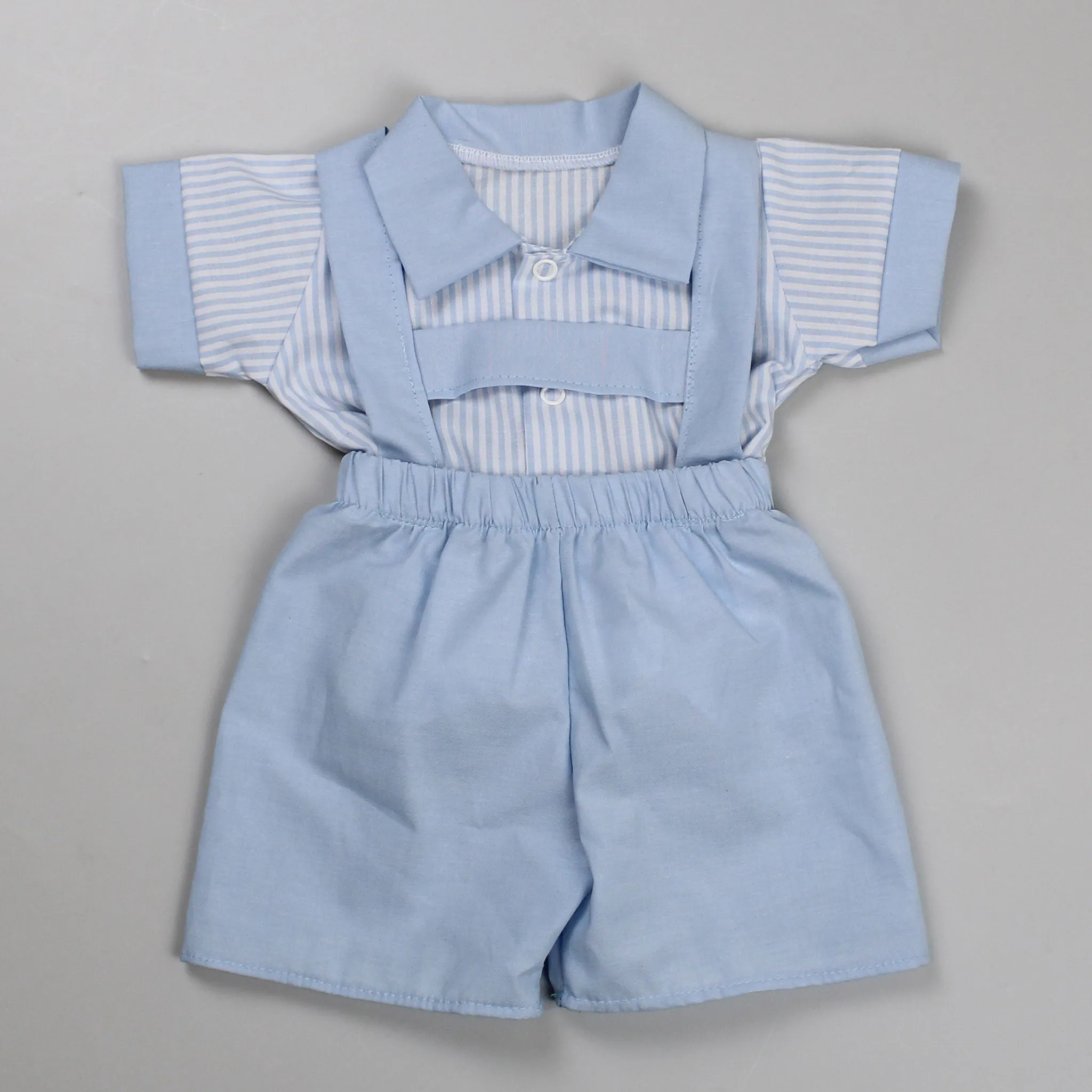 Baby Boys Striped Blue Two Piece Outfit - Shirt and Short with Braces