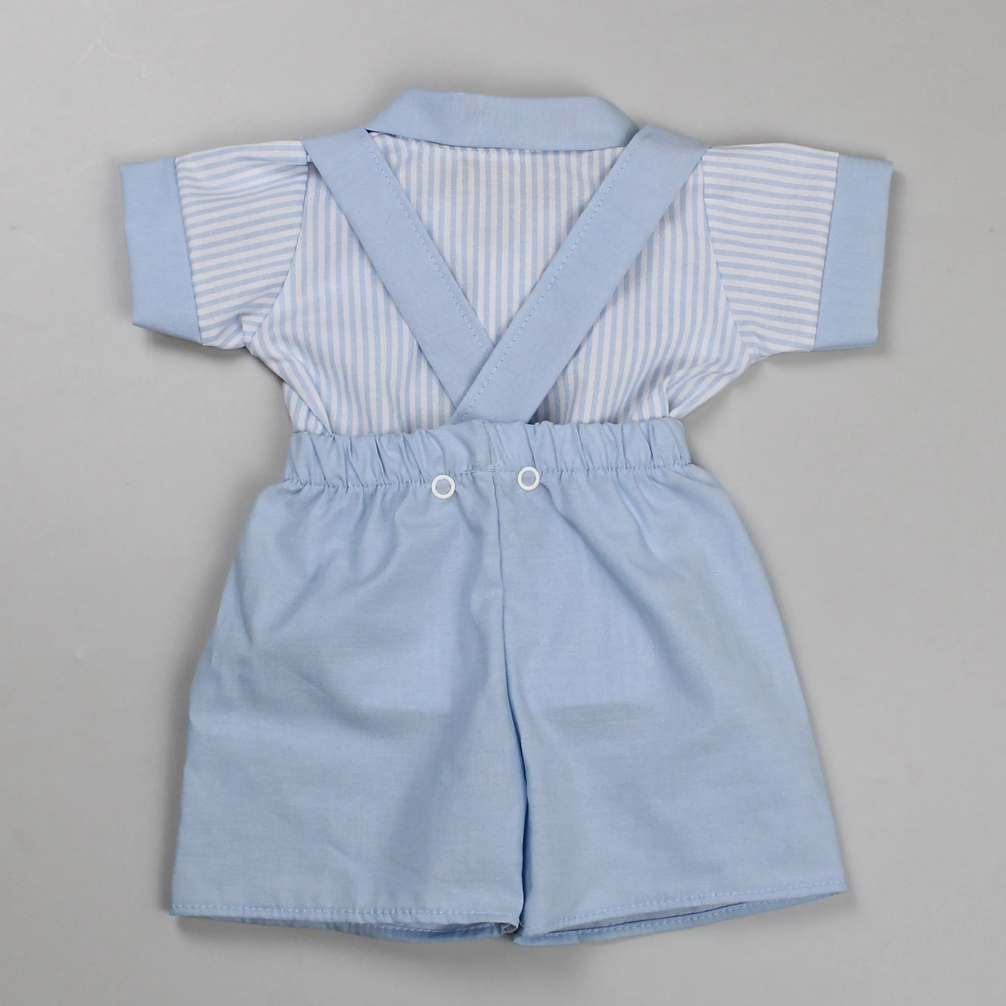 Baby Boys Striped Blue Two Piece Outfit - Shirt and Short with Braces