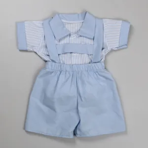 Baby Boys Striped Blue Two Piece Outfit - Shirt and Short with Braces