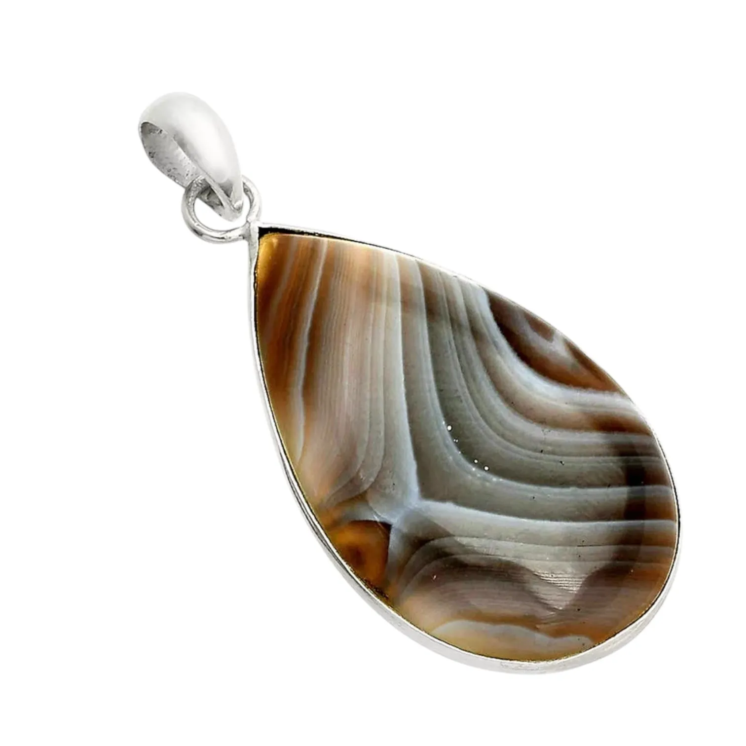 Banded Black Agate Solid 925 Sterling Silver Pendant