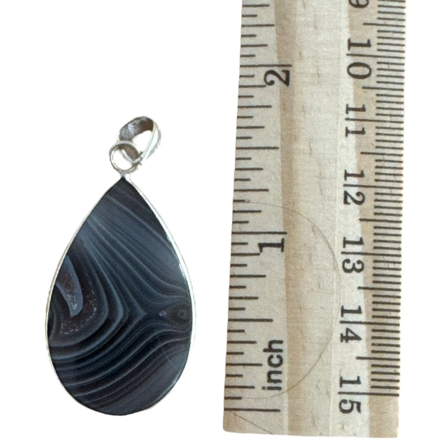 Banded Black Agate Solid 925 Sterling Silver Pendant