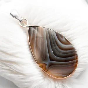 Banded Black Agate Solid 925 Sterling Silver Pendant