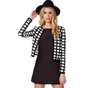 Basic Jacket Women Coat White Black Plaid Pattern High Street Jackets Women Short Cropped Jacket Coat