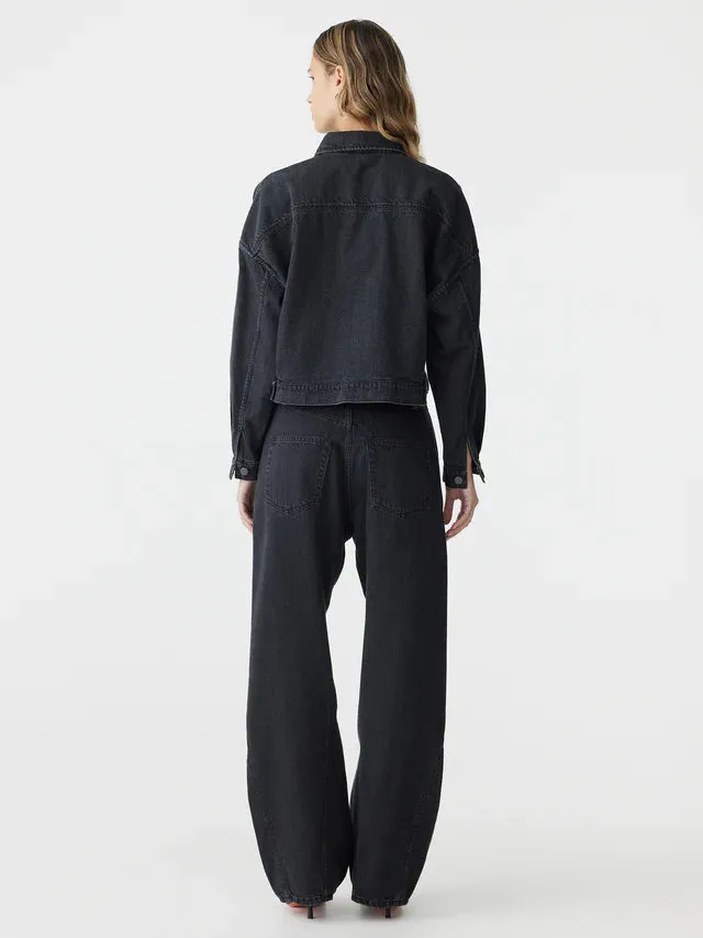 Bassike Denim Zip Front Crop Jacket in Washed Black