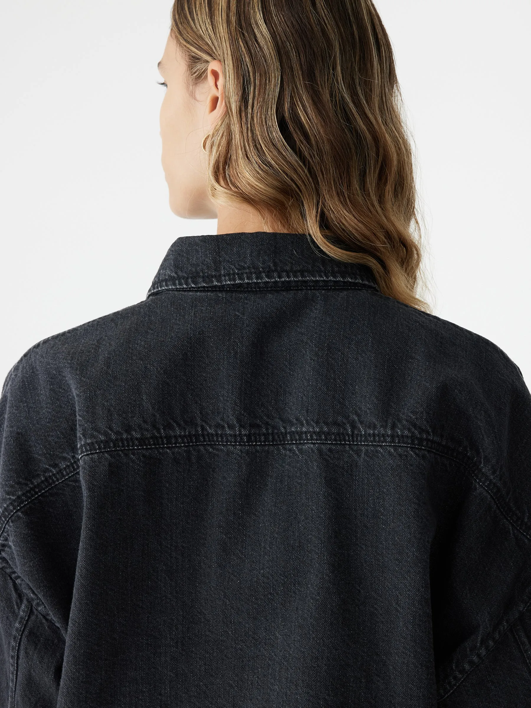 Bassike Denim Zip Front Crop Jacket in Washed Black