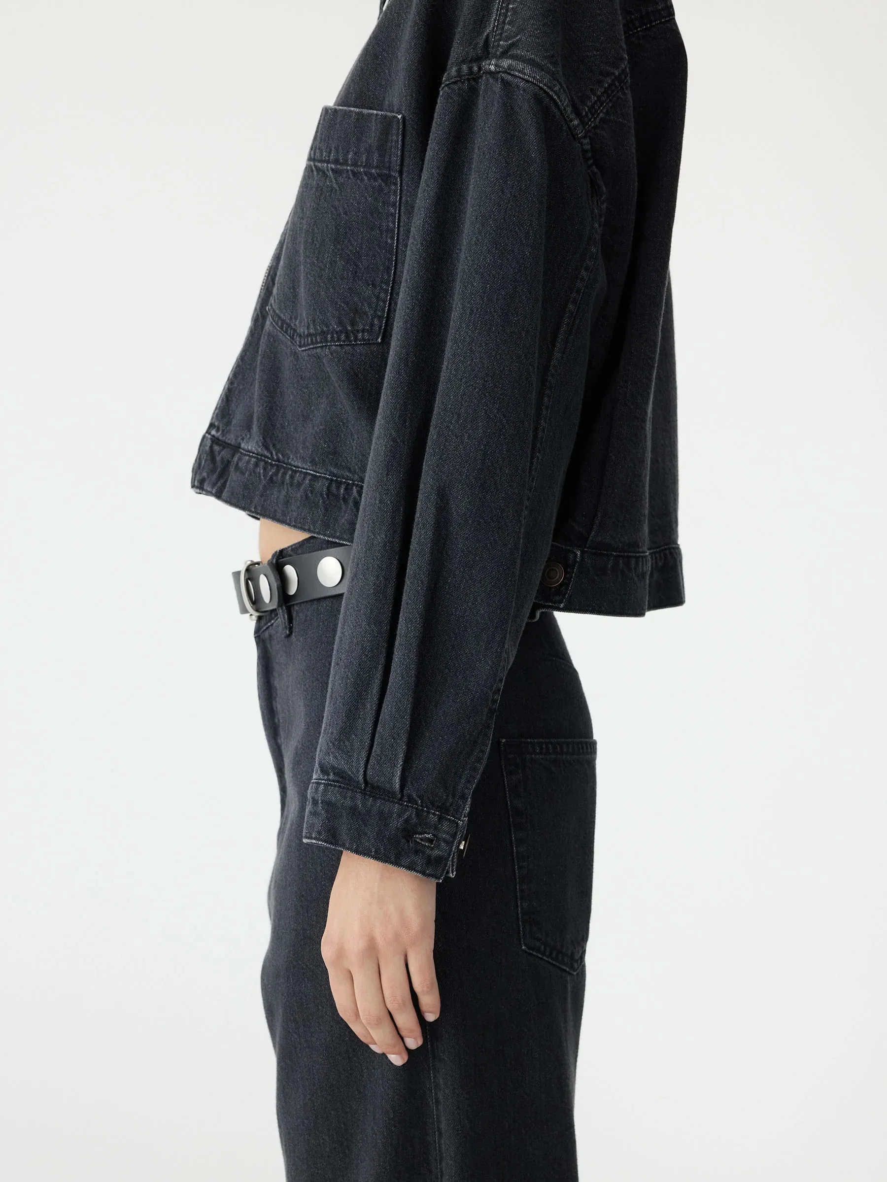 Bassike Denim Zip Front Crop Jacket in Washed Black