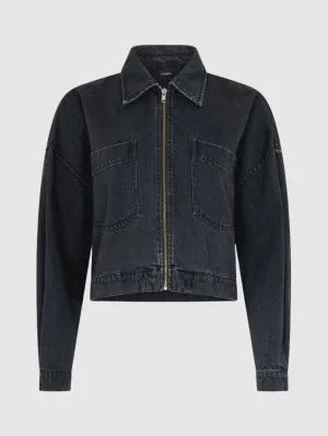 Bassike Denim Zip Front Crop Jacket in Washed Black