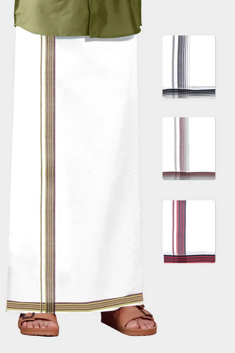 Bhargav Arima - Green Violet Smooth Cotton Double Layered Dhoti With Fancy Borders | Uathayam