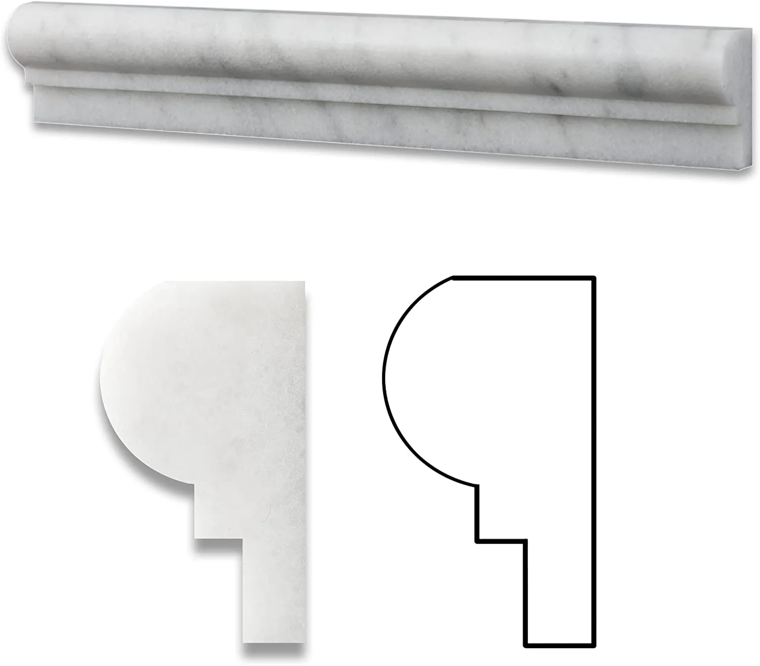 Bianco Venatino Marble 2 X 12 Polished OG-1 Chair Rail Trim - Lot of 50 pcs.