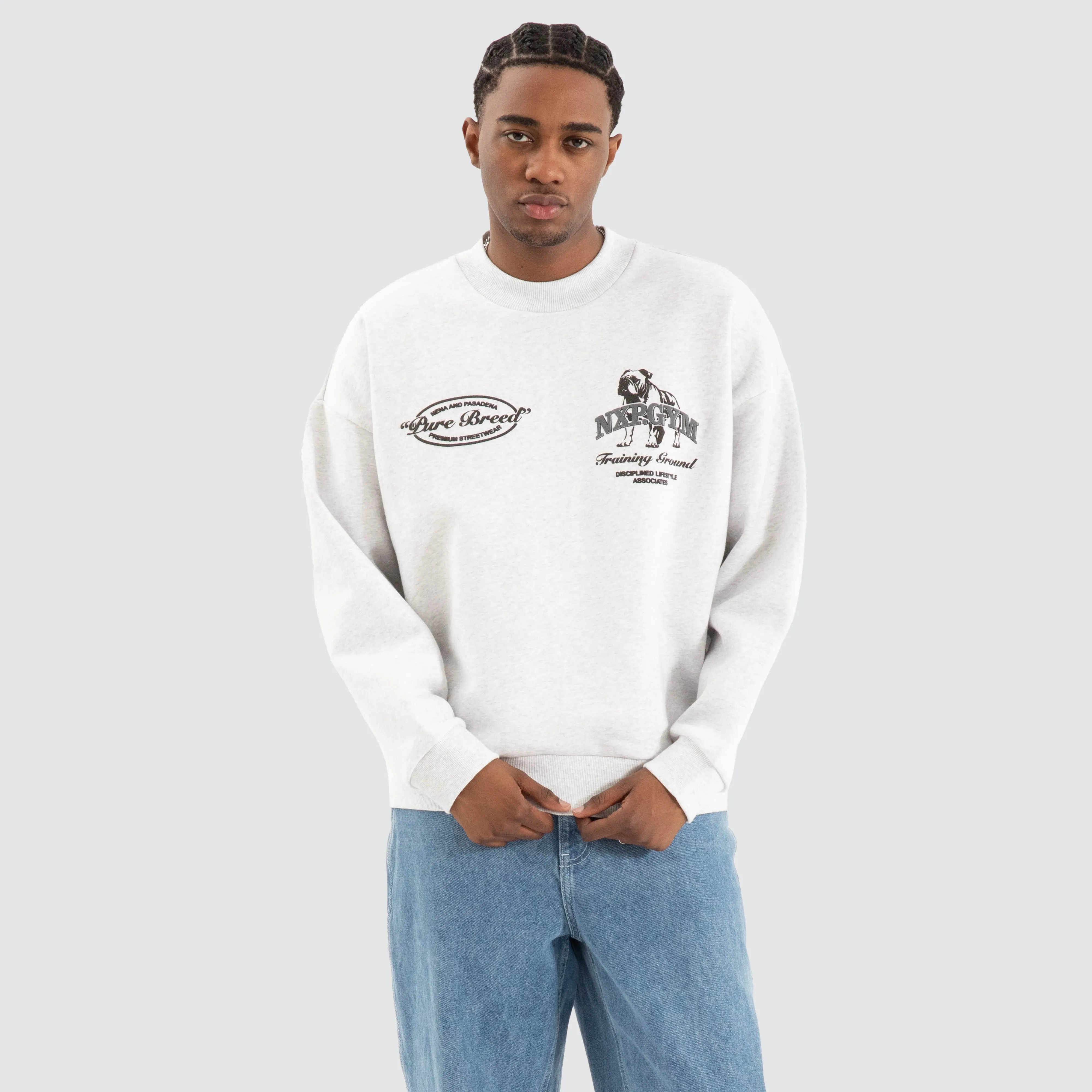 Brawler Box Fit Sweater Snow Marle Grey
