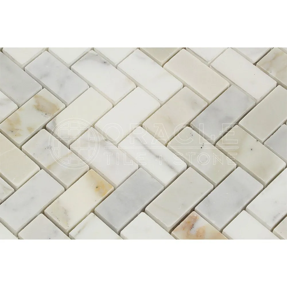 Calacatta Gold (Italian Calcutta) Marble 1 X 2 Herringbone Mosaic Tile, Polished
