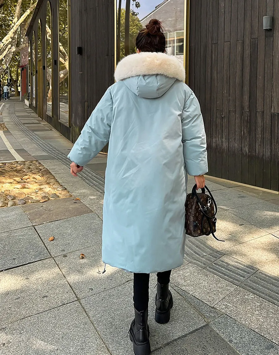 Calf-Length Insulated Parka for Women with Relaxed Fit and Windproof Features