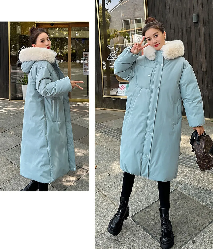 Calf-Length Insulated Parka for Women with Relaxed Fit and Windproof Features