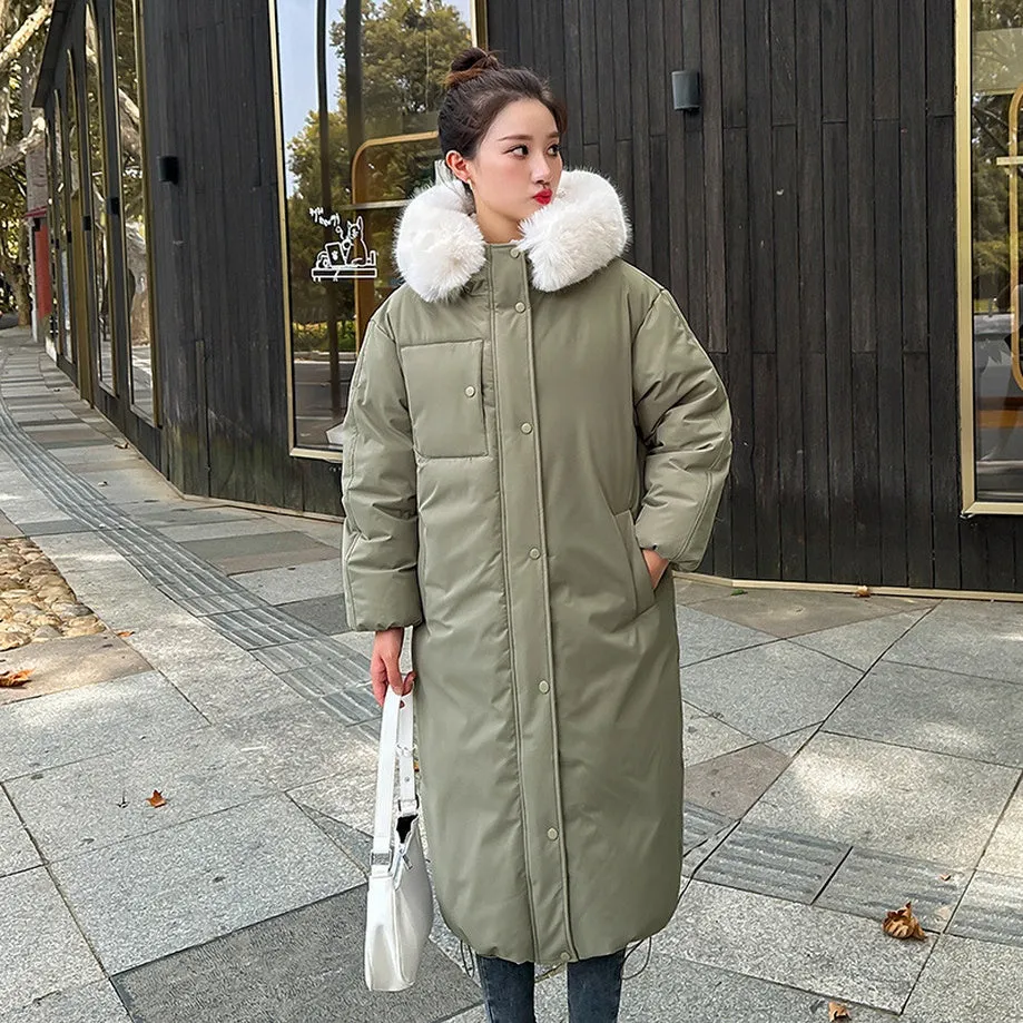 Calf-Length Insulated Parka for Women with Relaxed Fit and Windproof Features