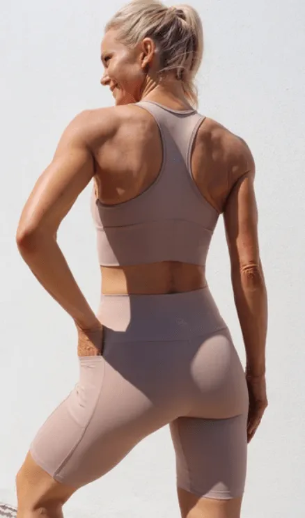 Cappuccino Body Luxe Biker Shorts with Pockets