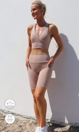 Cappuccino Body Luxe Biker Shorts with Pockets