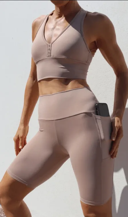 Cappuccino Body Luxe Biker Shorts with Pockets