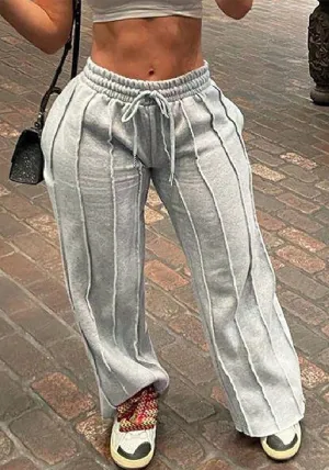 Casual Wide-Leg Drawstring Sweatpants with Bold Contrast Stitching