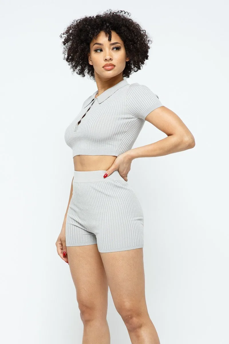 Collar Crop Top   Shorts Set