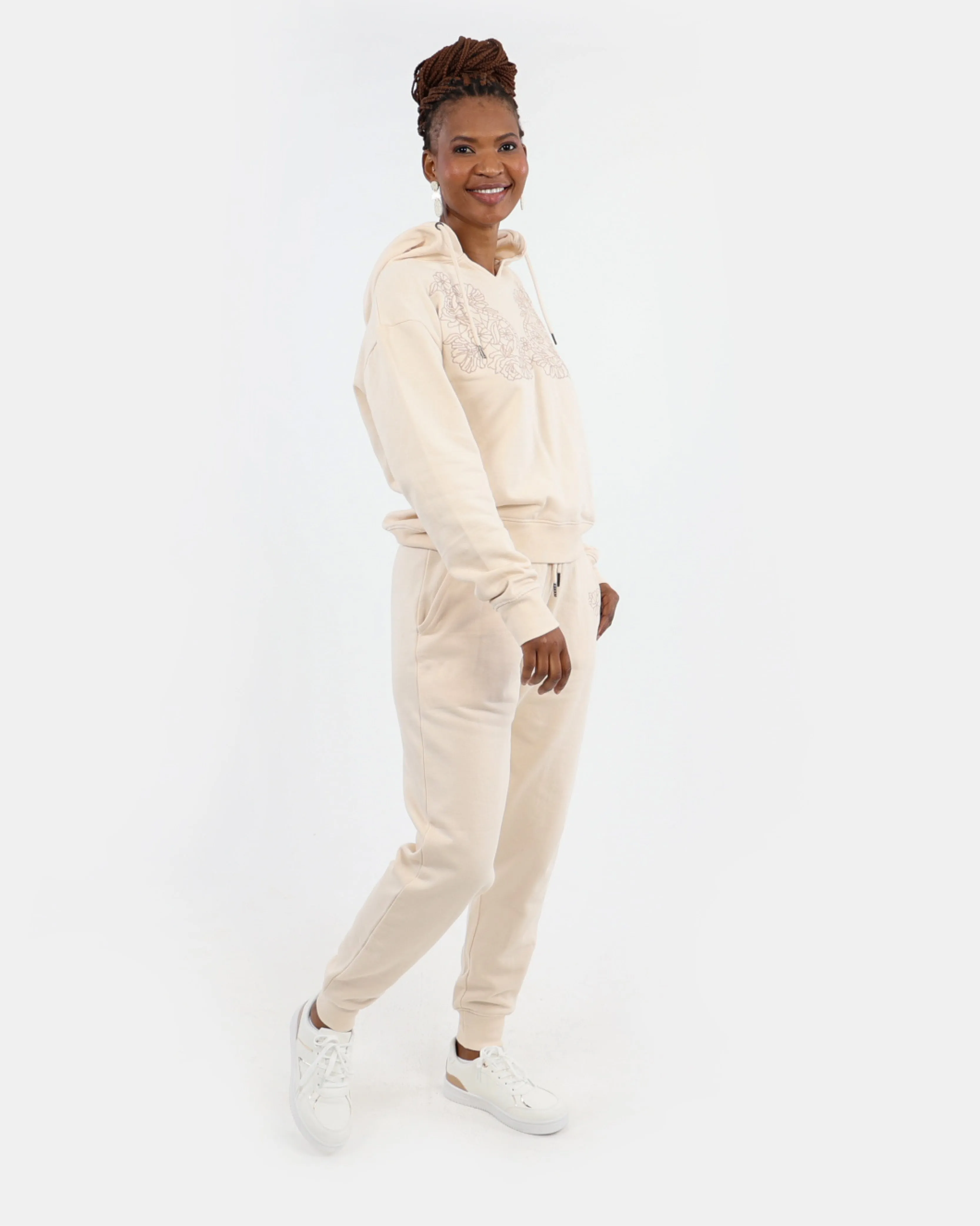 Cream Embroidered Hoodie