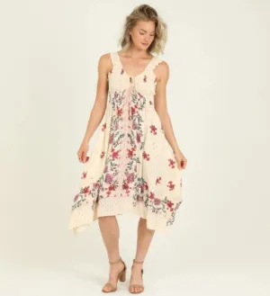 Cream Floral Midi Dress