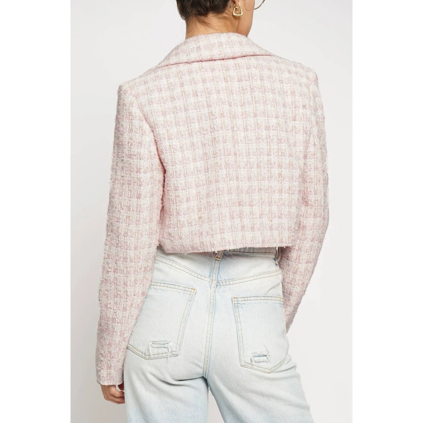 Cropped Boucle Jacket in Pink [Size Options: SM-L]