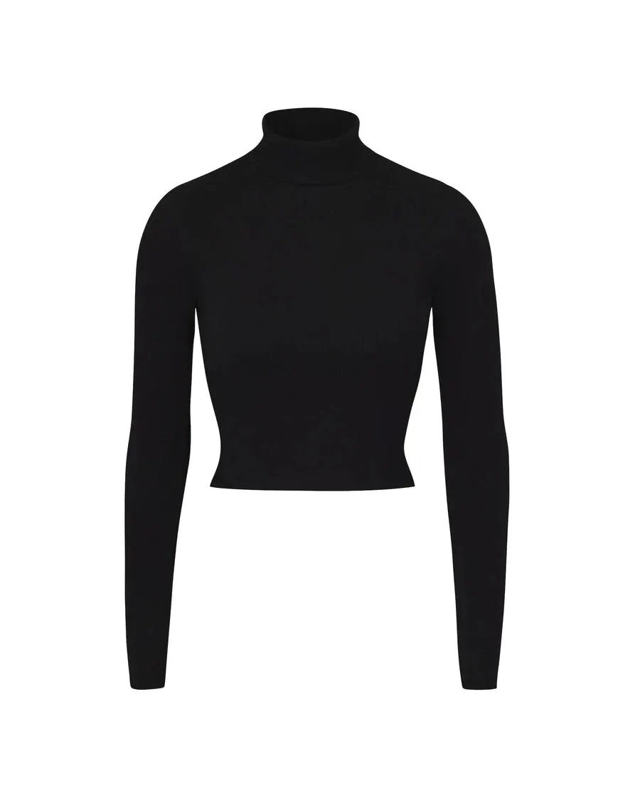 Cropped Fitted Turtleneck - Black